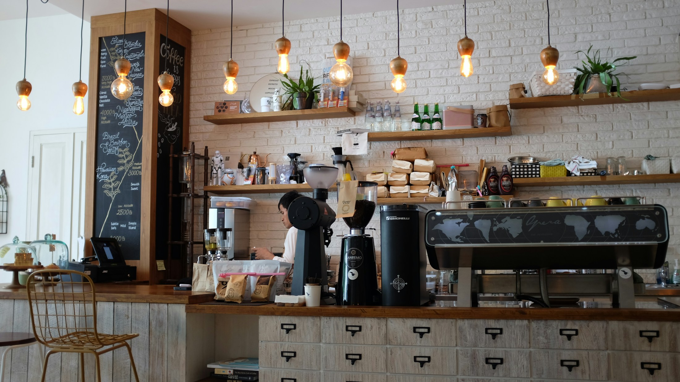 Inviting neighborhood café with warm light and places to linger